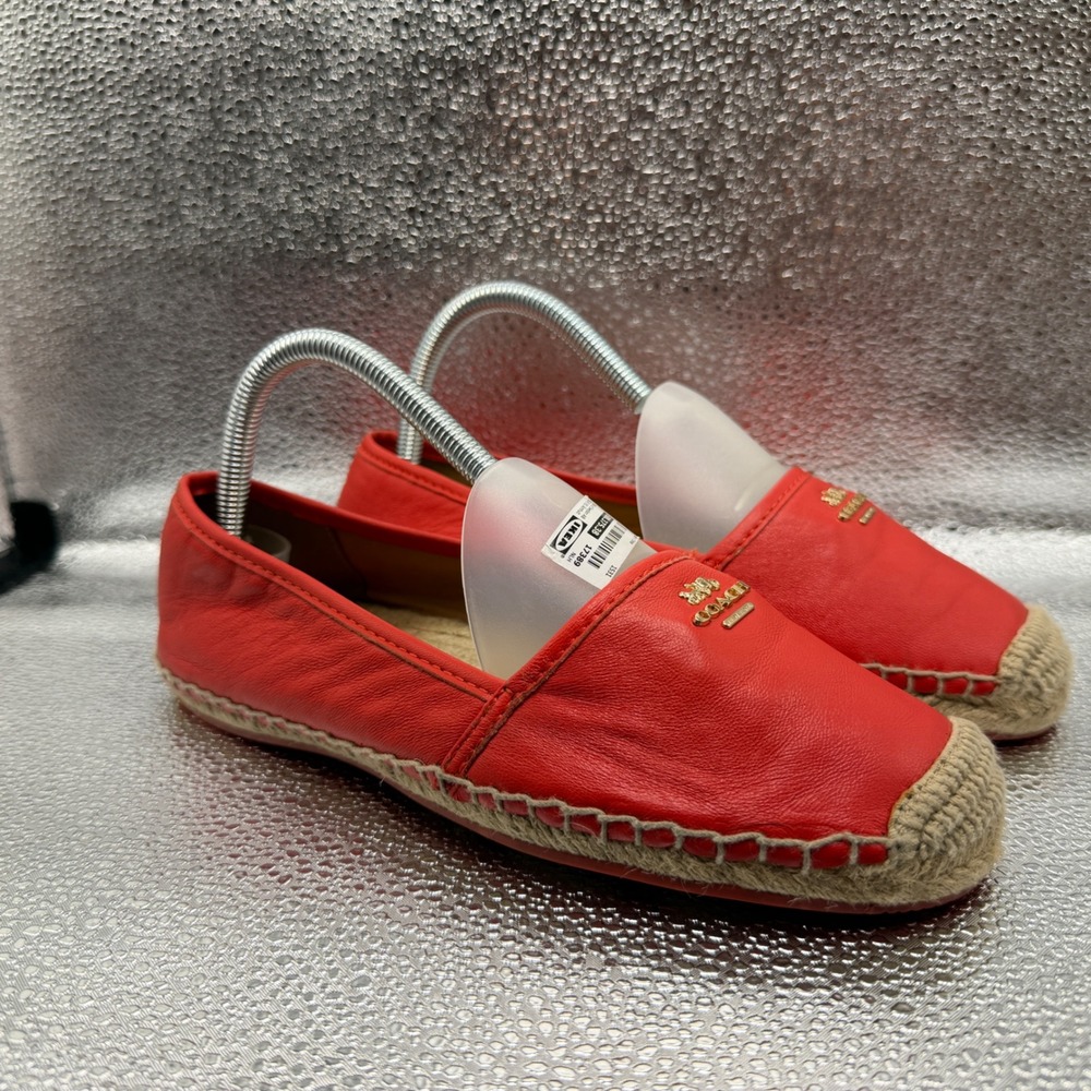 Size 6.5 Coach Rhodelle Espadrille Flats Womens Red Excellent Leather Gold Logo